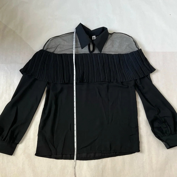 Turn-Down Collar Long Sleeve Pleated Shoulder Blouse XL Black (run Small Like S) - Picture 5 of 8